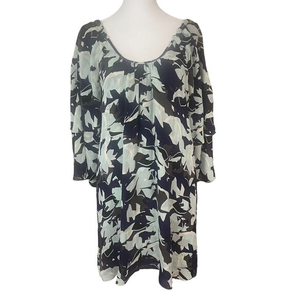 Parker Small Shift Dress 100% Silk Floral Printed Cold Open Shoulder Tier - Picture 2 of 15